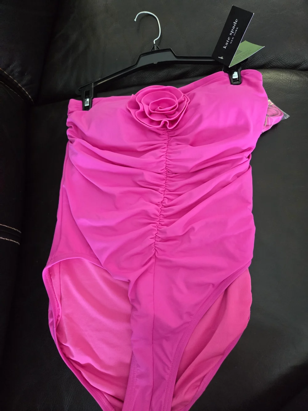 Kate Spade Hot Pink Ruched One-Piece Swimsuit with Rosette Suze L